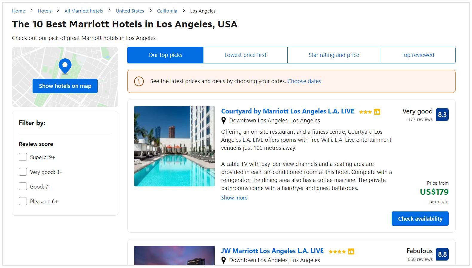 hotele Marriott na booking.com